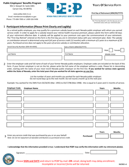 Years of Service Form Carson City, NV 89701