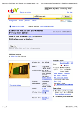 Earthworm Jim 2 Game Boy Nintendo Development Sample - (It