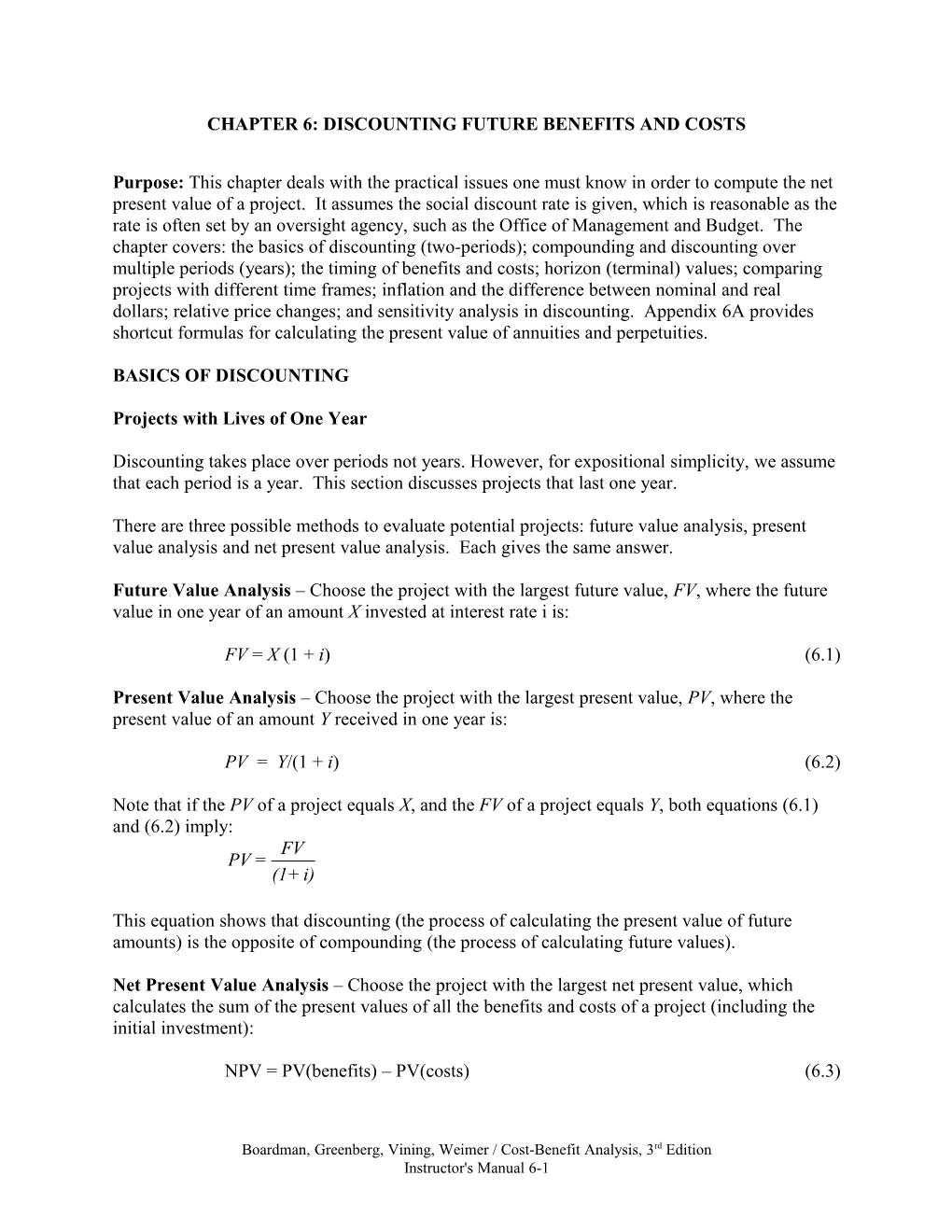 Chapter 6: Discounting Future Benefits And Costs