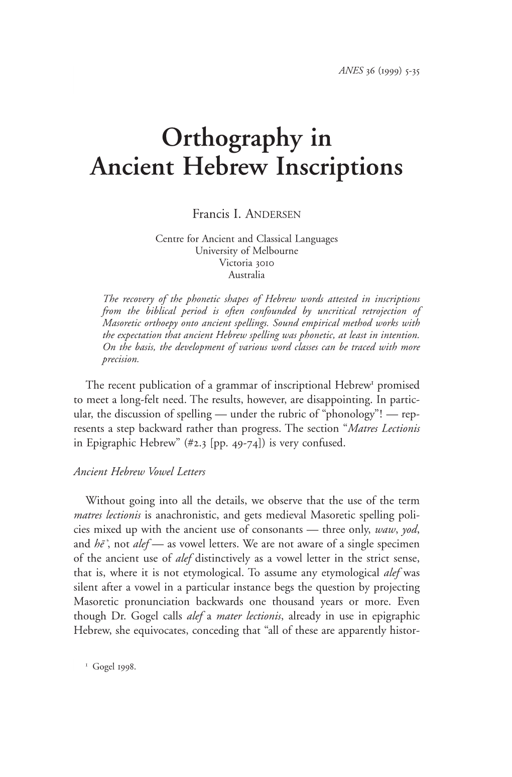 Orthography in Ancient Hebrew Inscriptions
