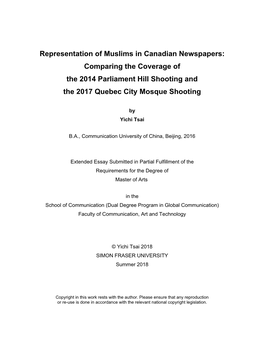 Representation of Muslims in Canadian Newspapers: Comparing the Coverage of the 2014 Parliament Hill Shooting and the 2017 Quebec City Mosque Shooting