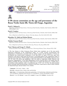 U-Pb Zircon Constraints on the Age and Provenance of the Rocas Verdes Basin Fill, Tierra Del Fuego, Argentina