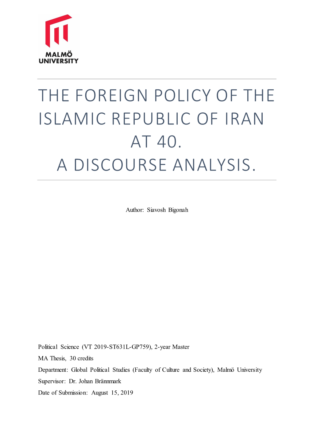 The Foreign Policy of the Islamic Republic of Iran at 40. a Discourse Analysis