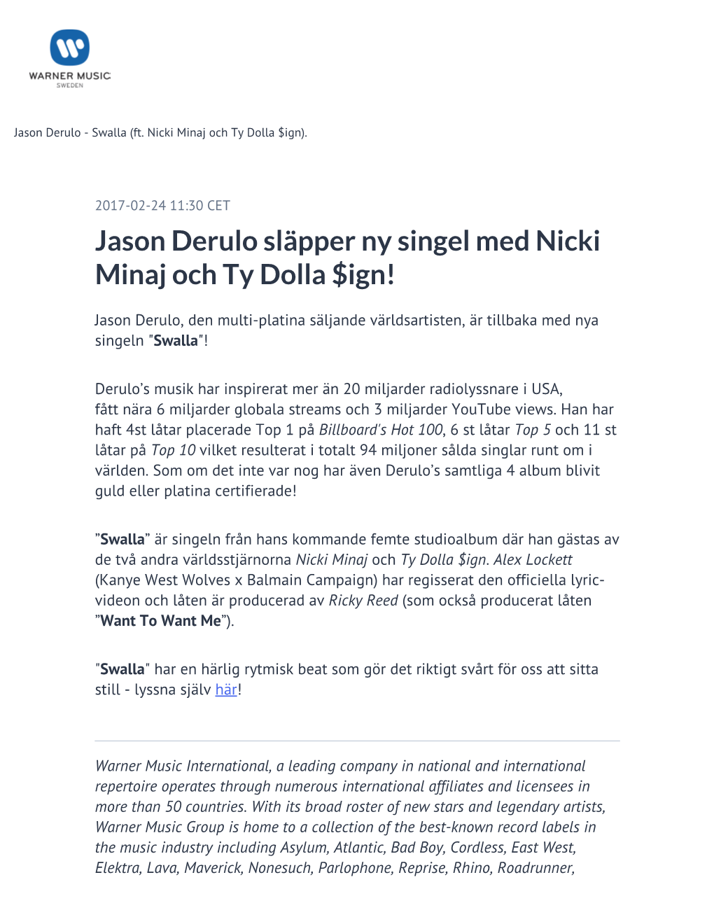 Jason Derulo Släpper Ny Singel Med Nicki Minaj Och Ty Dolla $Ign!