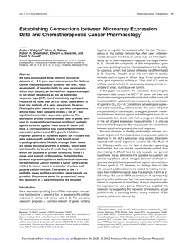 Establishing Connections Between Microarray Expression Data and Chemotherapeutic Cancer Pharmacology1