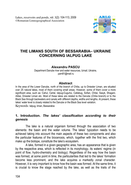 The Limans South of Bessarabia– Ukraine Concerning Ialpug Lake