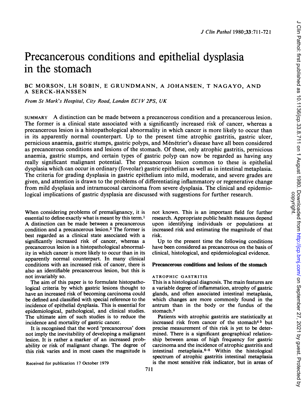 Precancerous Conditions and Epithelial Dysplasia in the Stomach