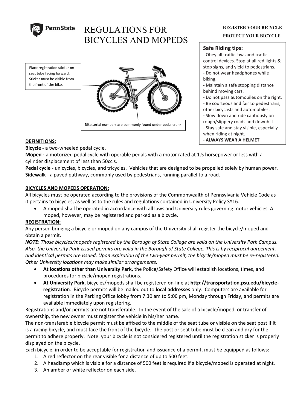 Regulations for Bicycles and Mopeds