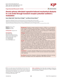 Ononis Spinosa Alleviated Capsaicin-Induced Mechanical