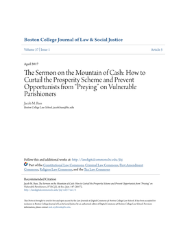 The Sermon on the Mountain of Cash: How to Curtail the Prosperity Scheme and Prevent Opportunists from “Preying” on Vulnerable Parishioners, 37 B.C.J.L