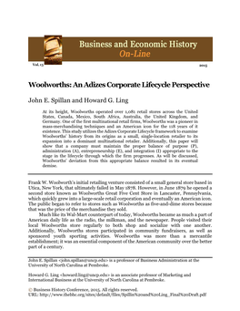 Woolworths: an Adizes Corporate Lifecycle Perspective