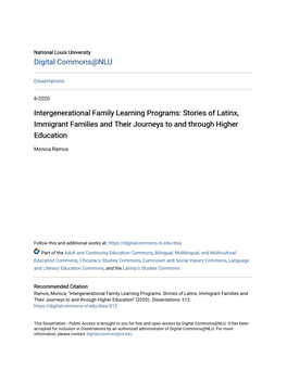 Intergenerational Family Learning Programs: Stories of Latinx, Immigrant Families and Their Journeys to and Through Higher Education