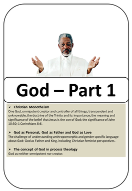 Christian Monotheism God As Personal, God As Father and God As Love the Concept of God in Process Theology