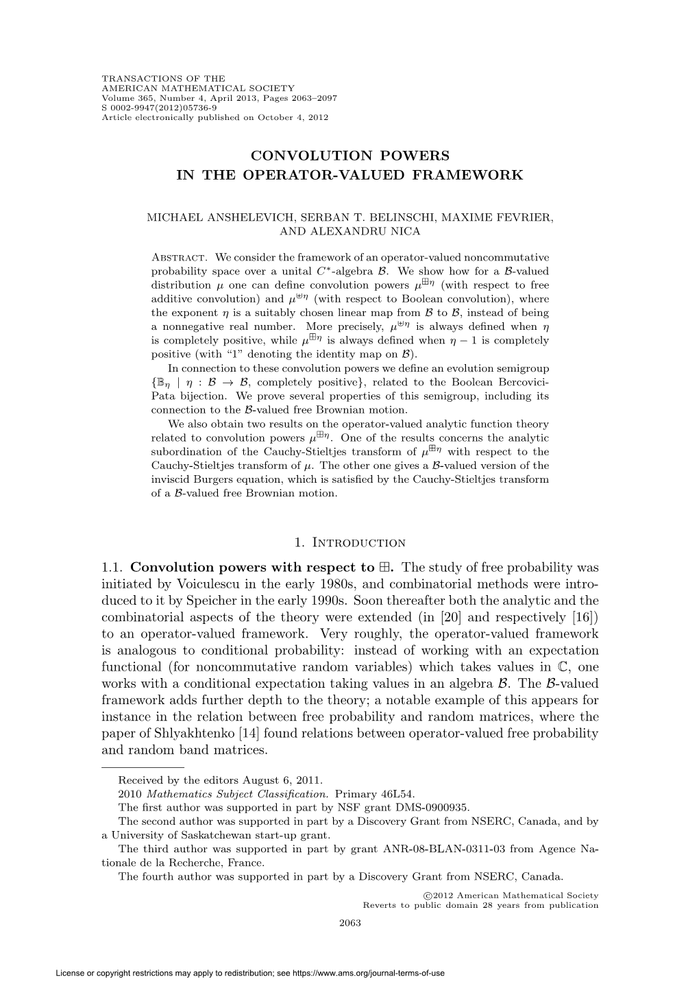 Convolution Powers in the Operator-Valued Framework