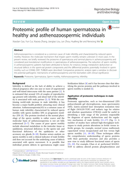 Proteomic Profile of Human Spermatozoa in Healthy And