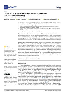 CD4+ T Cells: Multitasking Cells in the Duty of Cancer Immunotherapy