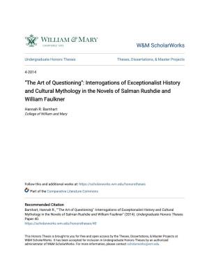 Interrogations of Exceptionalist History and Cultural Mythology in the Novels of Salman Rushdie and William Faulkner