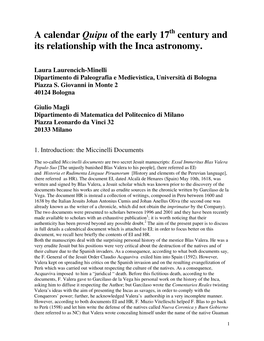 Century and Its Relationship with the Inca Astronomy