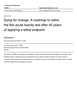 Dying for Change: a Roadmap to Refine the Fish Acute Toxicity Test After 40 Years of Applying a Lethal Endpoint