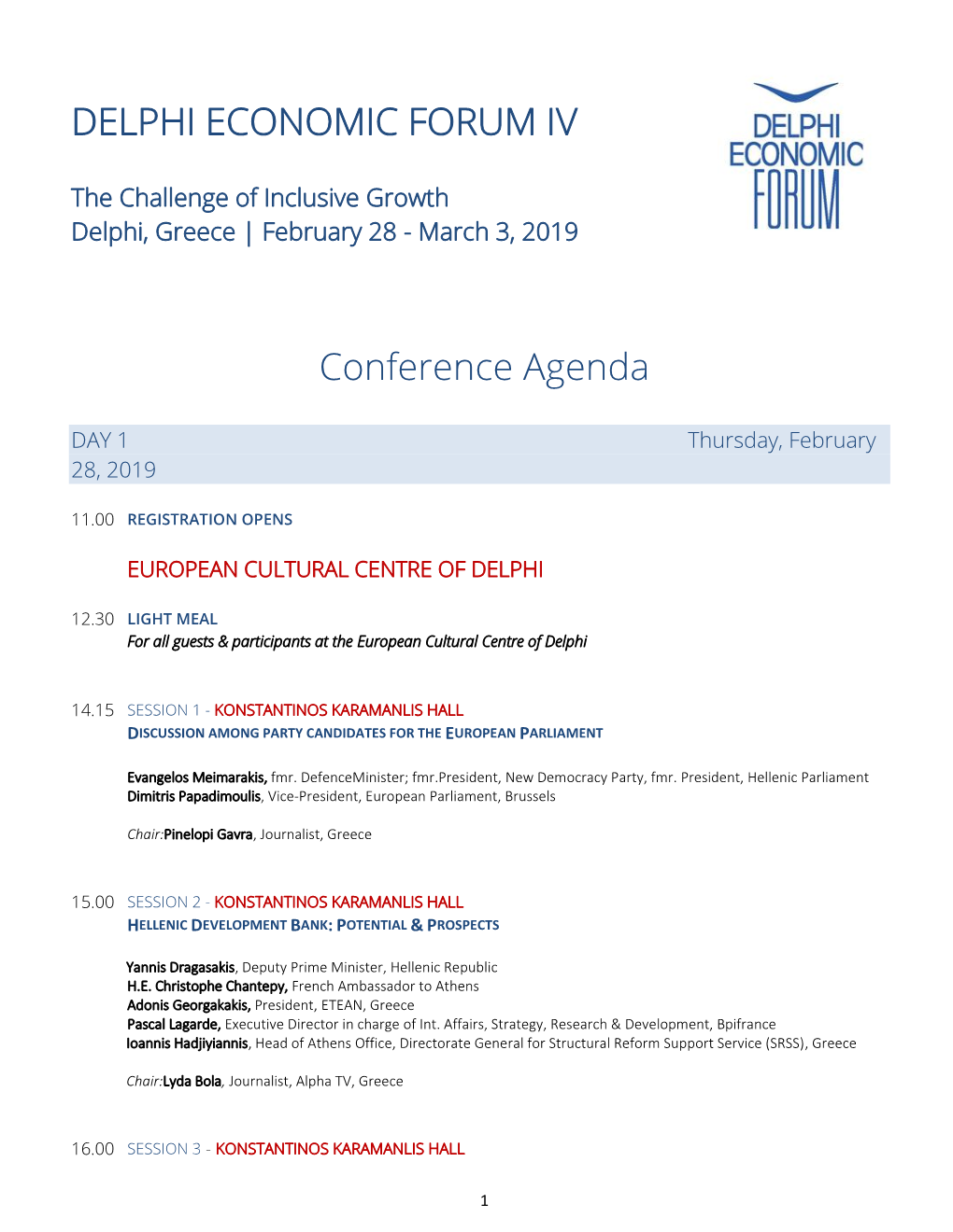 DELPHI ECONOMIC FORUM IV Conference Agenda