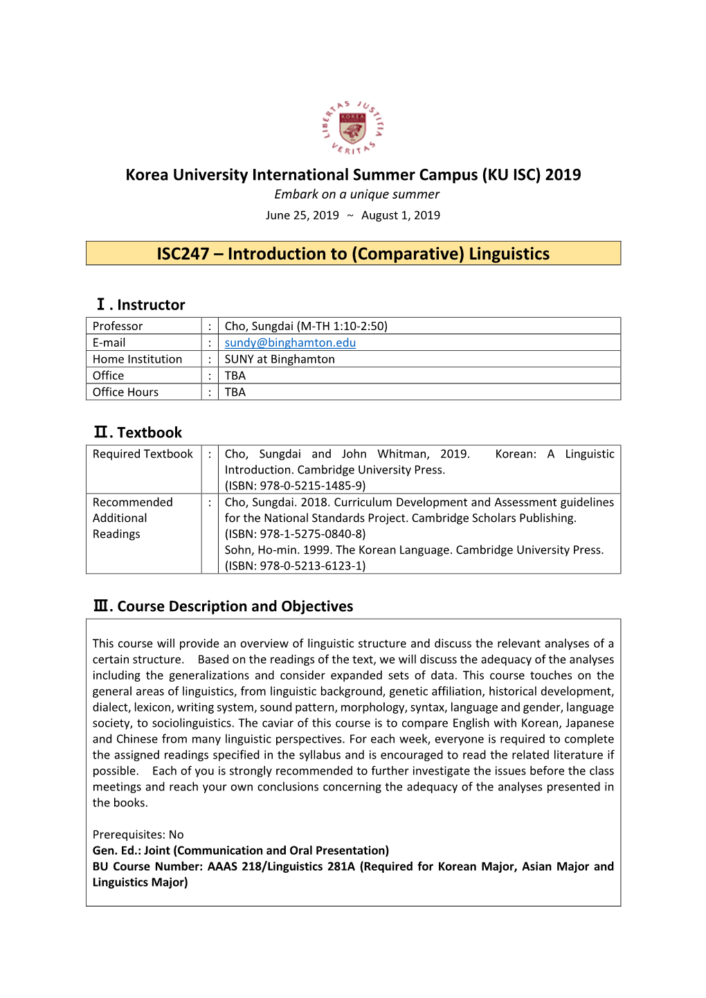 ISC247 – Introduction to (Comparative) Linguistics