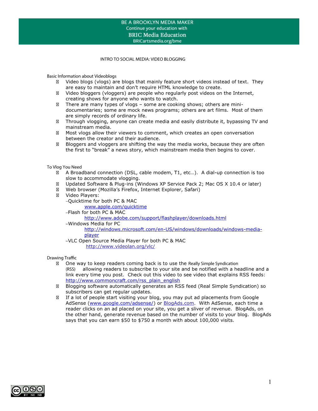 Video Blogging Handout