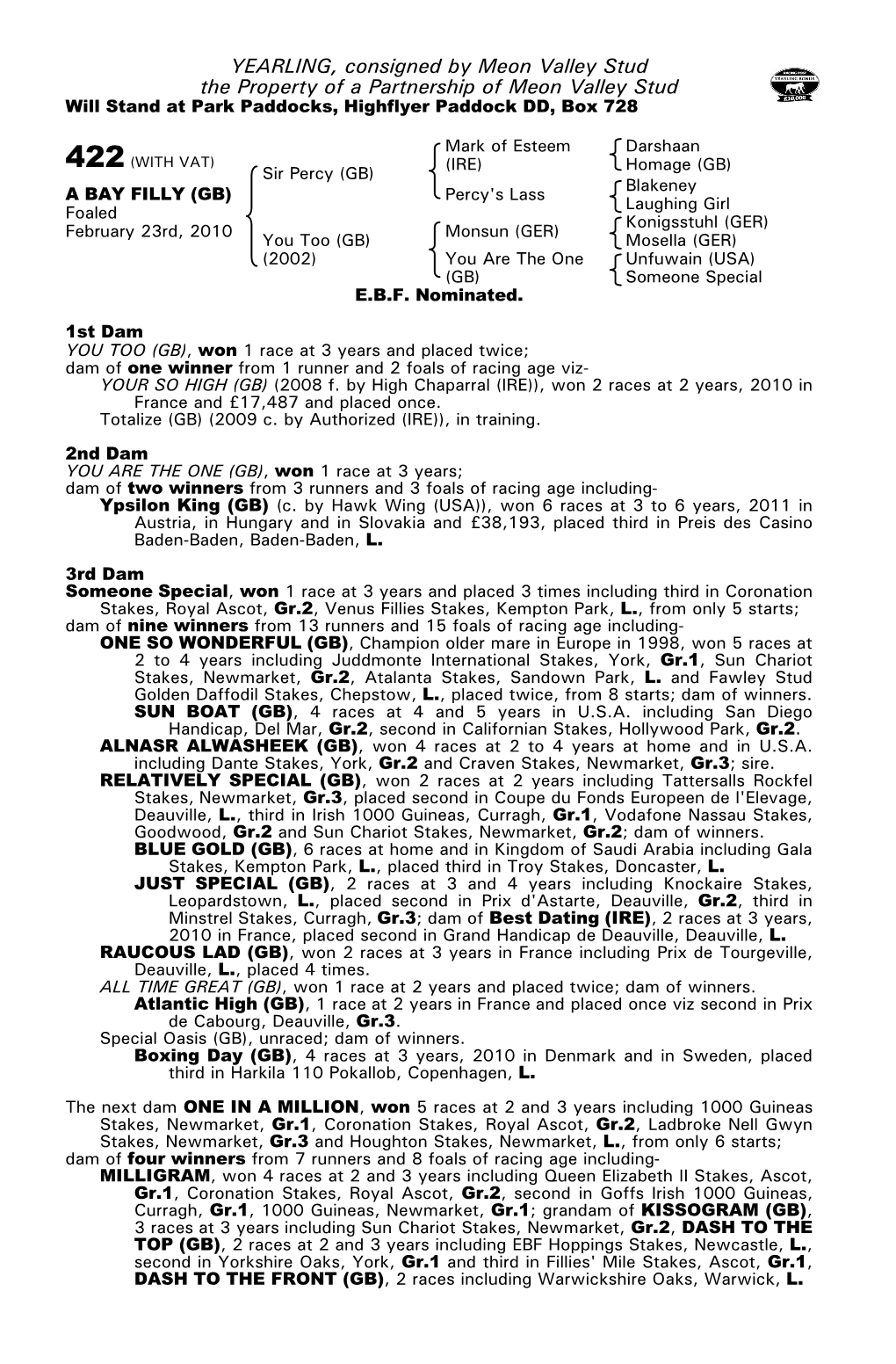 YEARLING, Consigned by Meon Valley Stud the Property of a Partnership of Meon Valley Stud Will Stand at Park Paddocks, Highflyer Paddock DD, Box 728