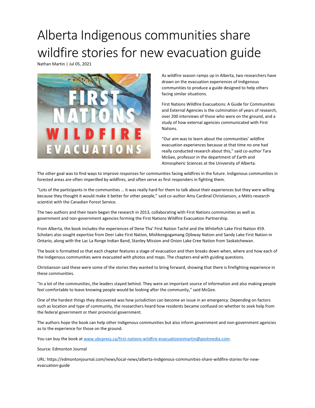 Alberta Indigenous Communities Share Wildfire Stories for New Evacuation Guide Nathan Martin | Jul 05, 2021
