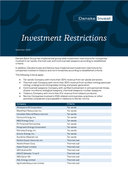 Investment Restrictions