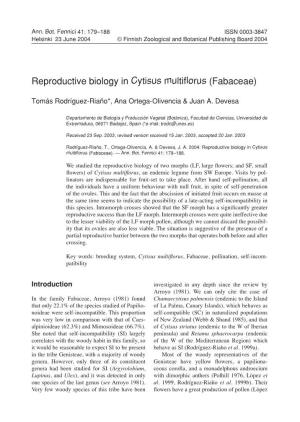 Reproductive Biology in Cytisus Multiflorus (Fabaceae)