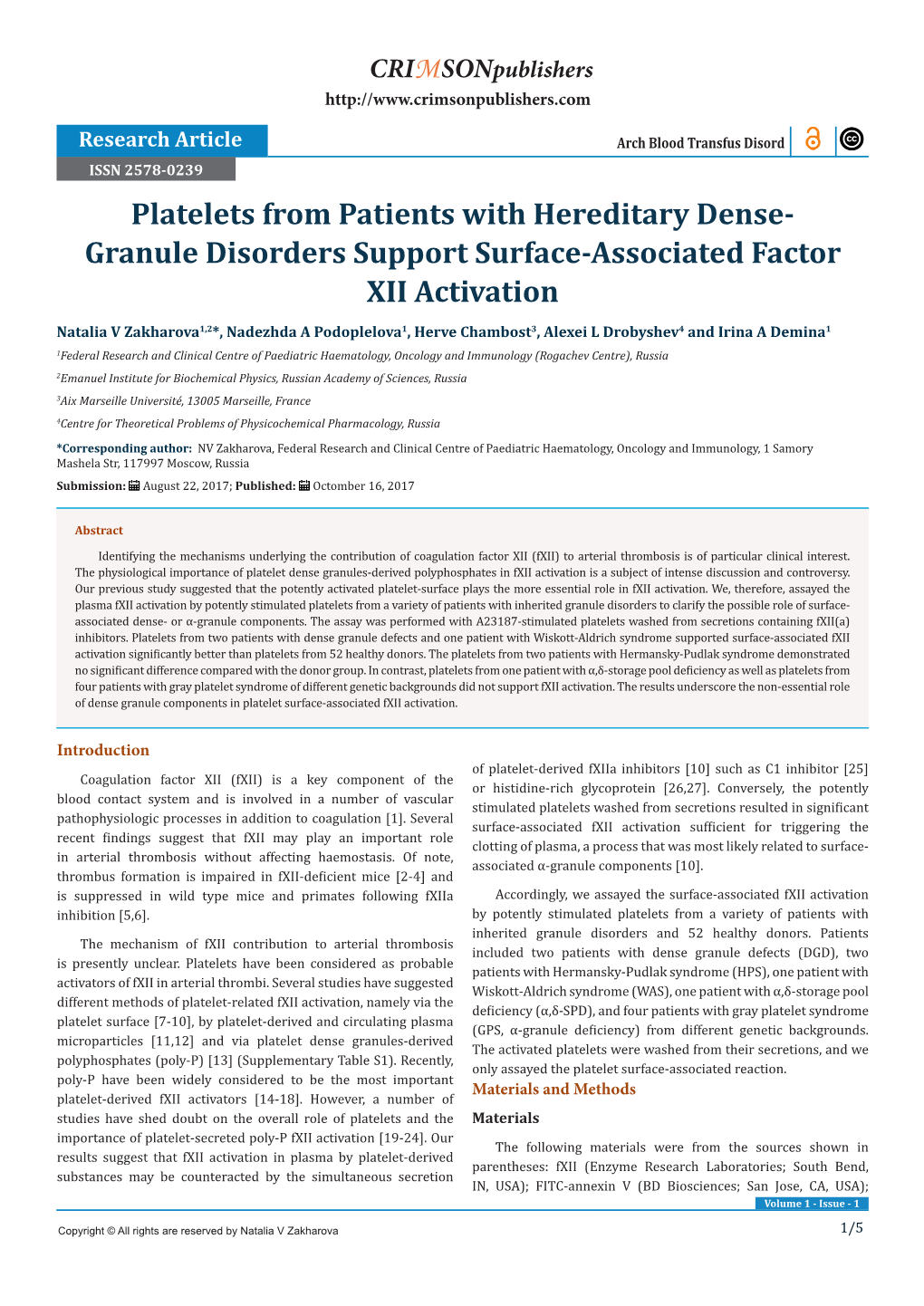 Platelets from Patients with Hereditary Dense-Granule Disorders Support Surface-Associated Factor XII Activation