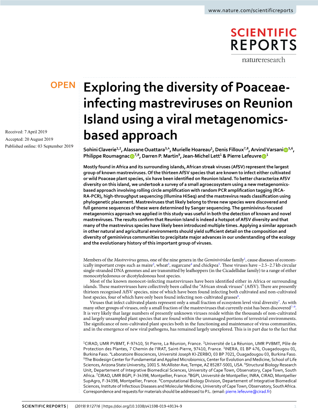 Infecting Mastreviruses on Reunion Island Using a Viral Metagenomics