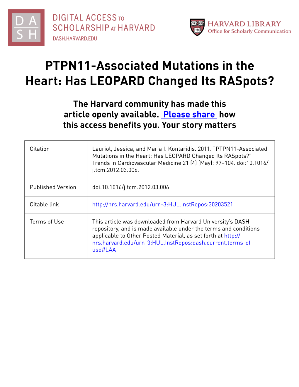 PTPN11-Associated Mutations in the Heart: Has LEOPARD Changed Its Raspots?