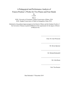 A Pedagogical and Performance Analysis of Francis Poulenc's Works