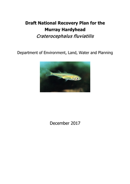 Draft National Recovery Plan for the Murray Hardyhead Craterocephalus Fluviatilis
