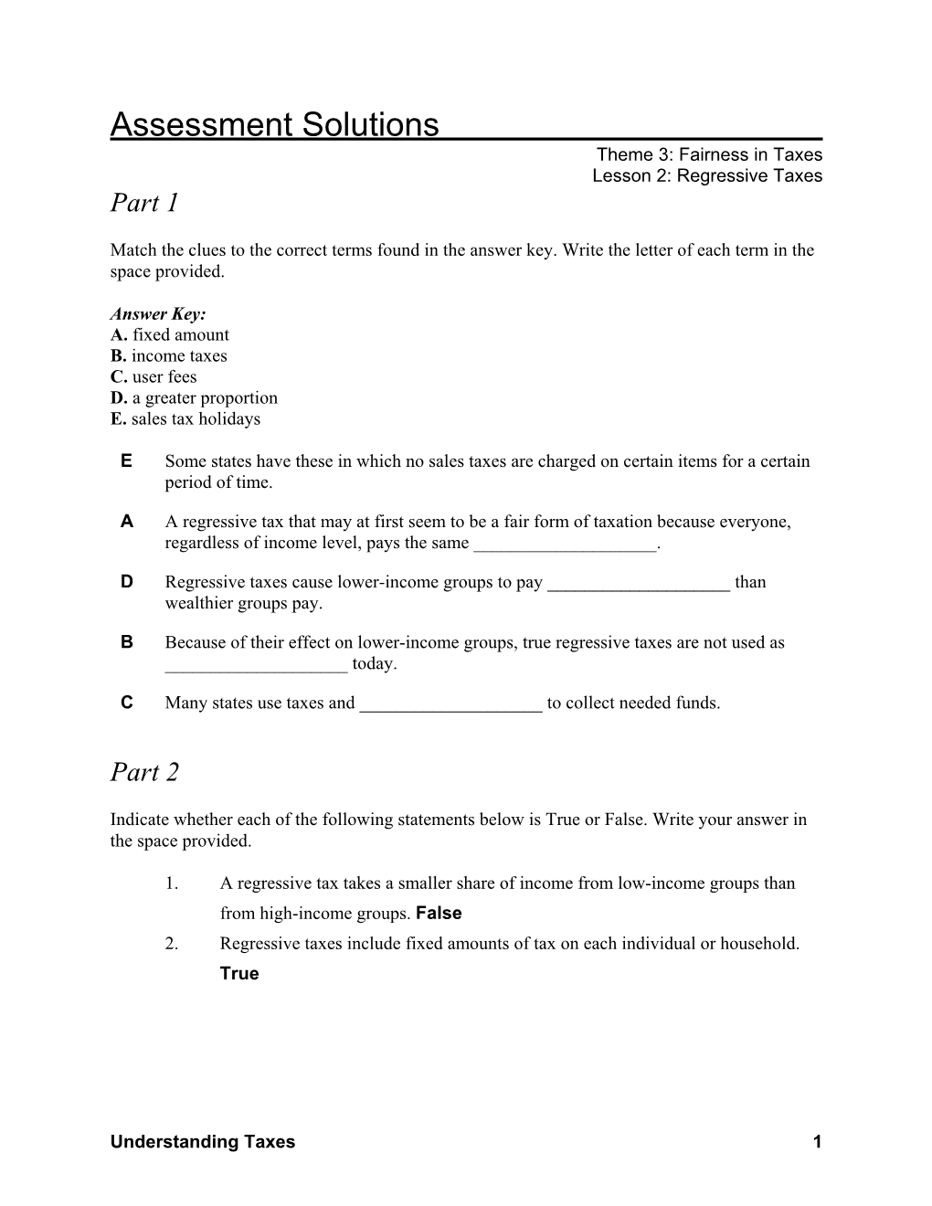 Assessment Solutions: Regressive Taxes