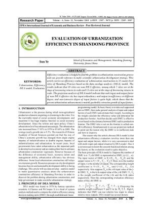 Evaluation of Urbanization Efficiency in Shandong Province