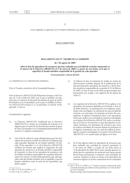 Reglamento (CE) No 748/2009 De La Comisión, De 5 De Agosto De 2009