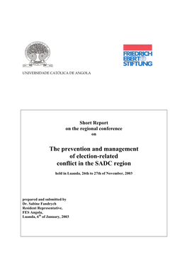 The Prevention and Management of Election-Related Conflict in the SADC Region