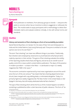 MODULE 5 MODULE Fact-Checking 101 by Alexios Mantzarlis 5: Fact-Checking 101