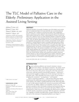 The TLC Model of Palliative Care in the Elderly: Preliminary Application in the Assisted Living Setting