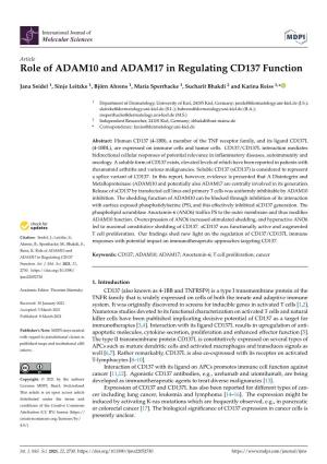 Role of ADAM10 and ADAM17 in Regulating CD137 Function