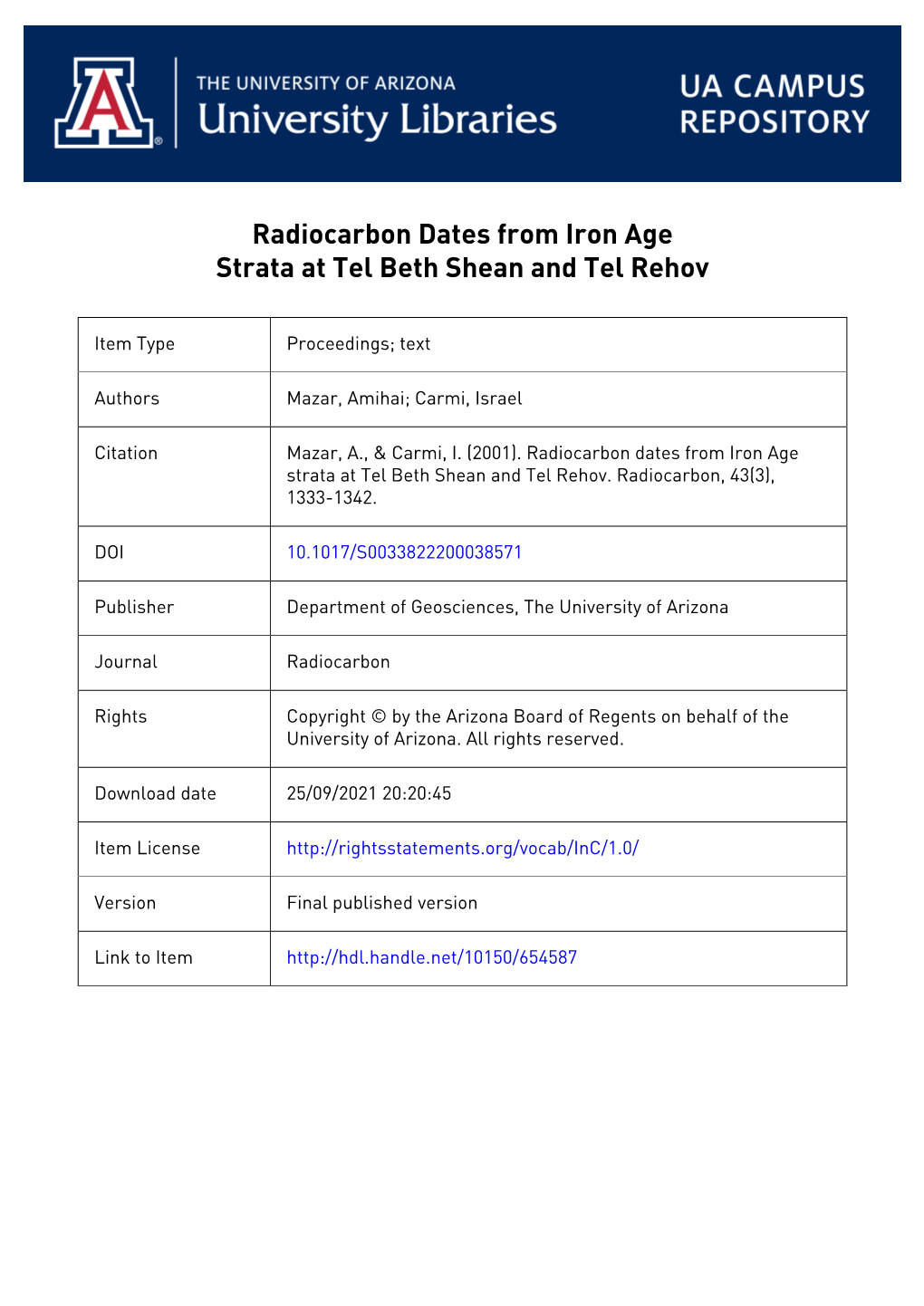 1333 Radiocarbon Dates from Iron Age Strata at Tel Beth