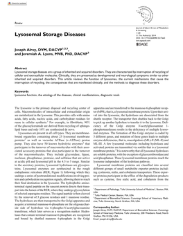 Lysosomal Storage Diseases ª the Author(S) 2014 DOI: 10.1177/2326409813517663 Iem.Sagepub.Com
