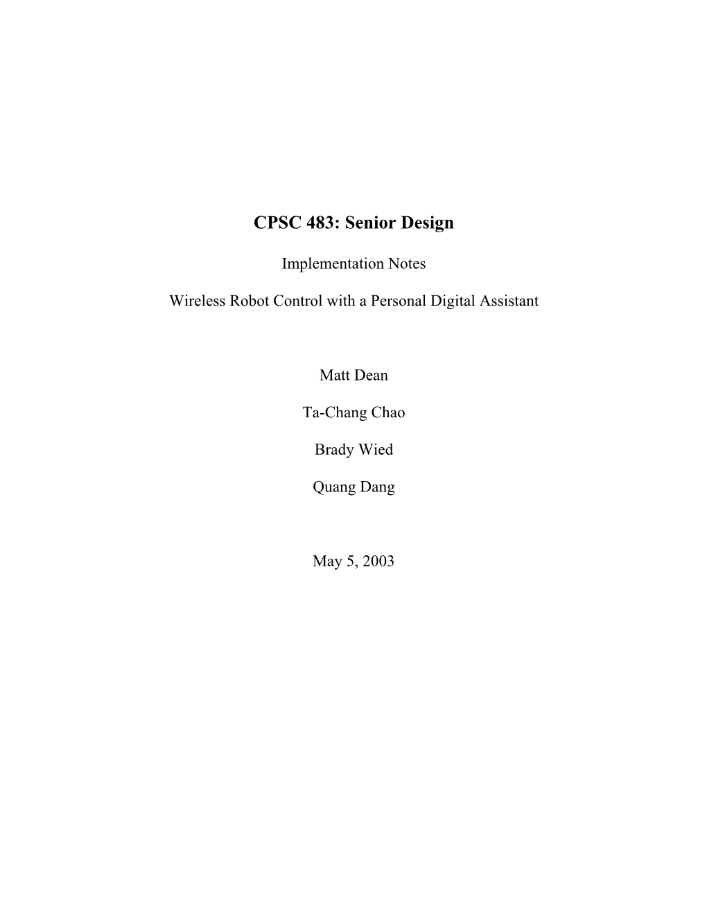 CPSC 483: Senior Design