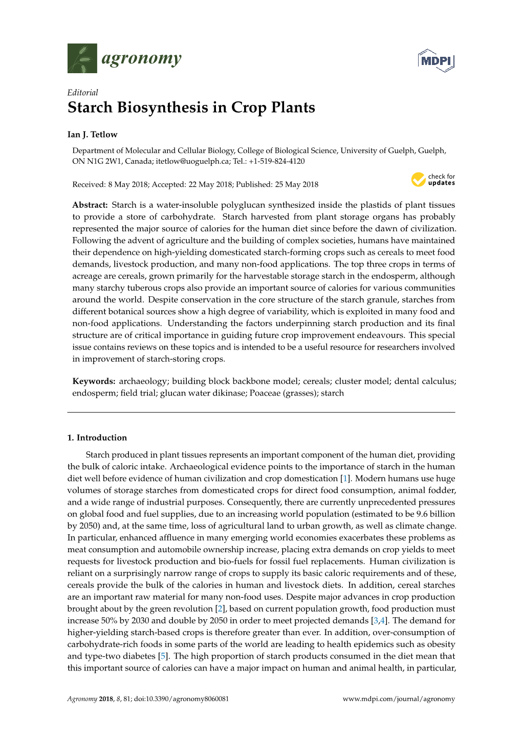 Starch Biosynthesis in Crop Plants