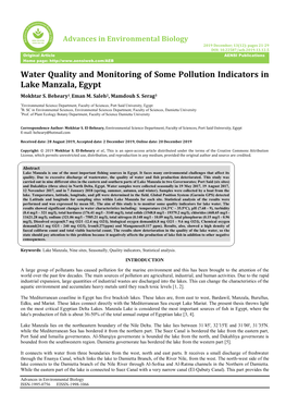 Water Quality and Monitoring of Some Pollution Indicators in Lake Manzala, Egypt