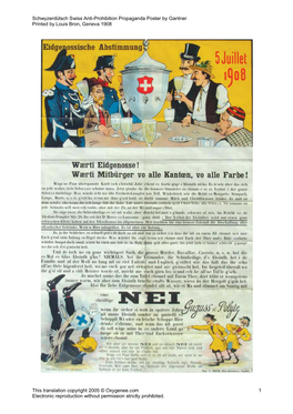Schwyzerdütsch Swiss Anti-Prohibition Propaganda Poster by Gantner Printed by Louis Bron, Geneva 1908