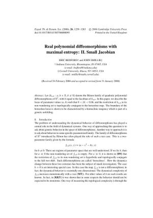 Real Polynomial Diffeomorphisms with Maximal Entropy: II. Small Jacobian