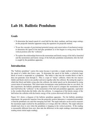 Lab 10. Ballistic Pendulum